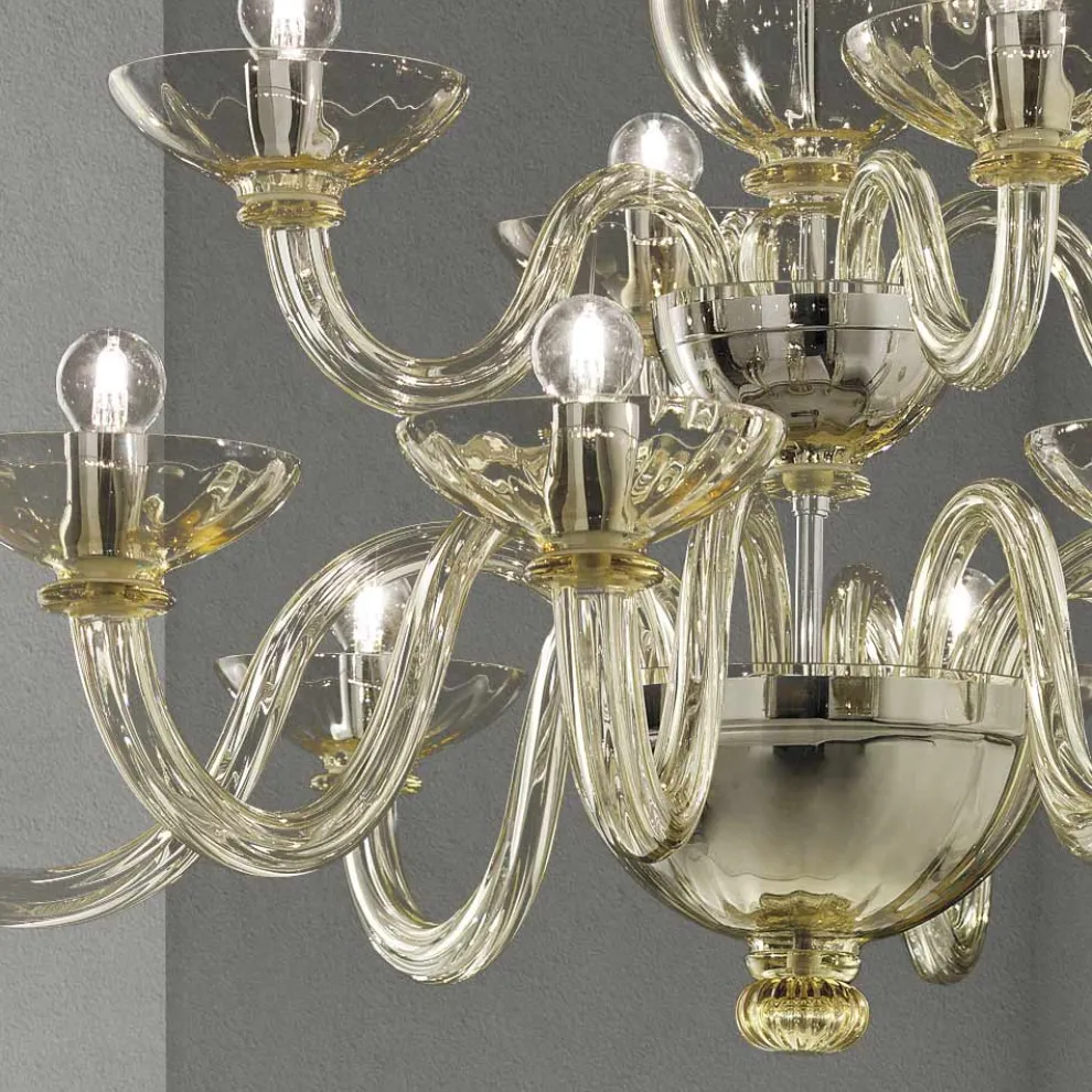 Klassischer Kronleuchter 12 Lichter aus venezianischem Glas Made in Italy - Foscarino