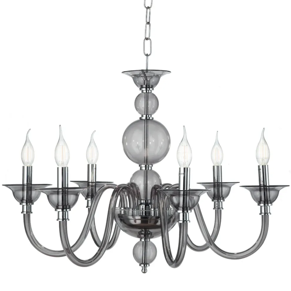 Klassischer Kronleuchter 6 Lichter Rauchglas Handgefertigt aus Italien und Metall - Memore
