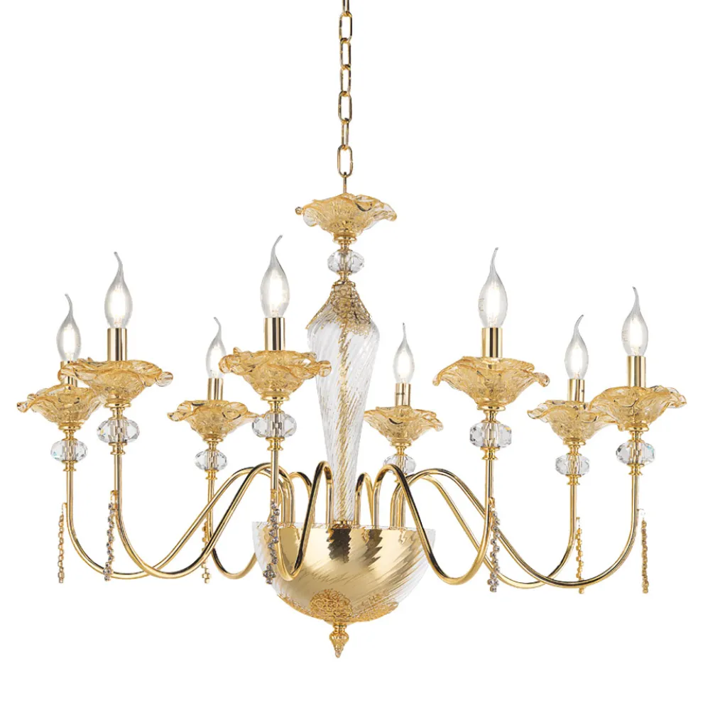 Klassischer Kronleuchter mit 8 Lichtern aus Glas, Kristall und Luxusmetall - Flandern