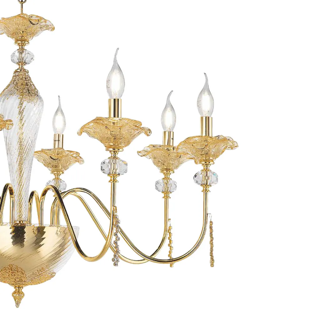 Klassischer Kronleuchter mit 8 Lichtern aus Glas, Kristall und Luxusmetall - Flandern