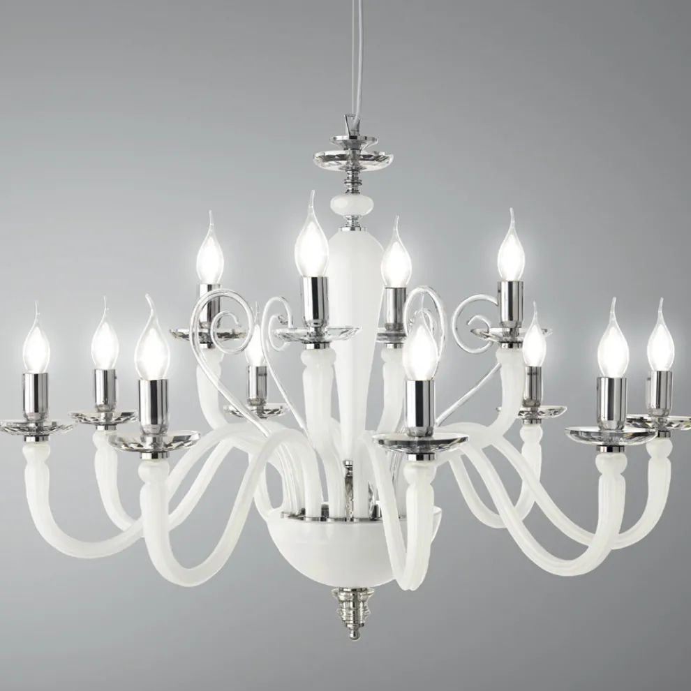 Klassischer Kronleuchter mit 12 Lichtern aus handgefertigtem Glas und Kristall - Mariangela