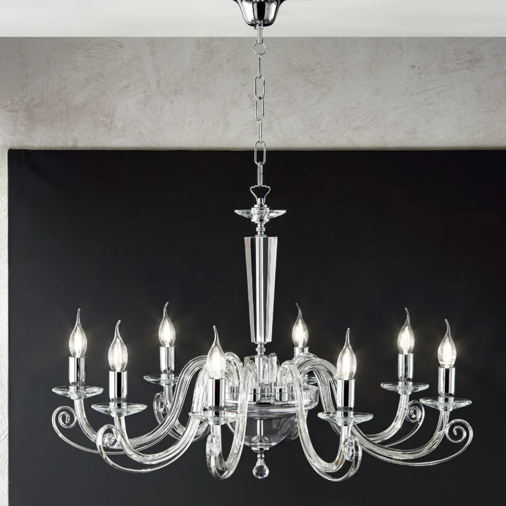 Klassischer Kronleuchter mit 8 Lichtern, italienisches handgefertigtes Glas und Kristall – Malaysia