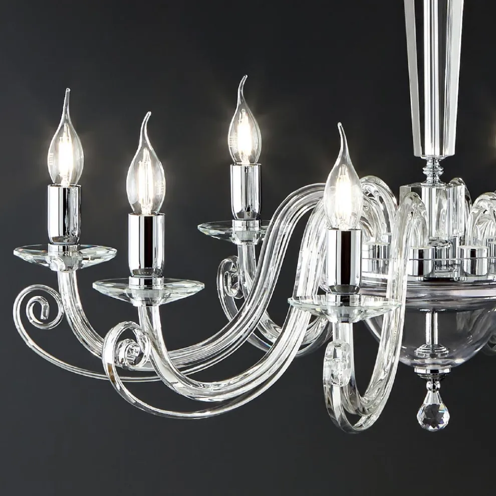 Klassischer Kronleuchter mit 8 Lichtern, italienisches handgefertigtes Glas und Kristall – Malaysia