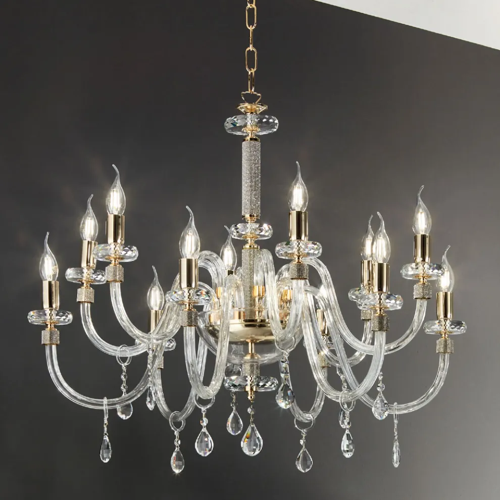 Klassischer Kronleuchter 12 Lichter aus italienischem handgefertigtem Glas - Similo