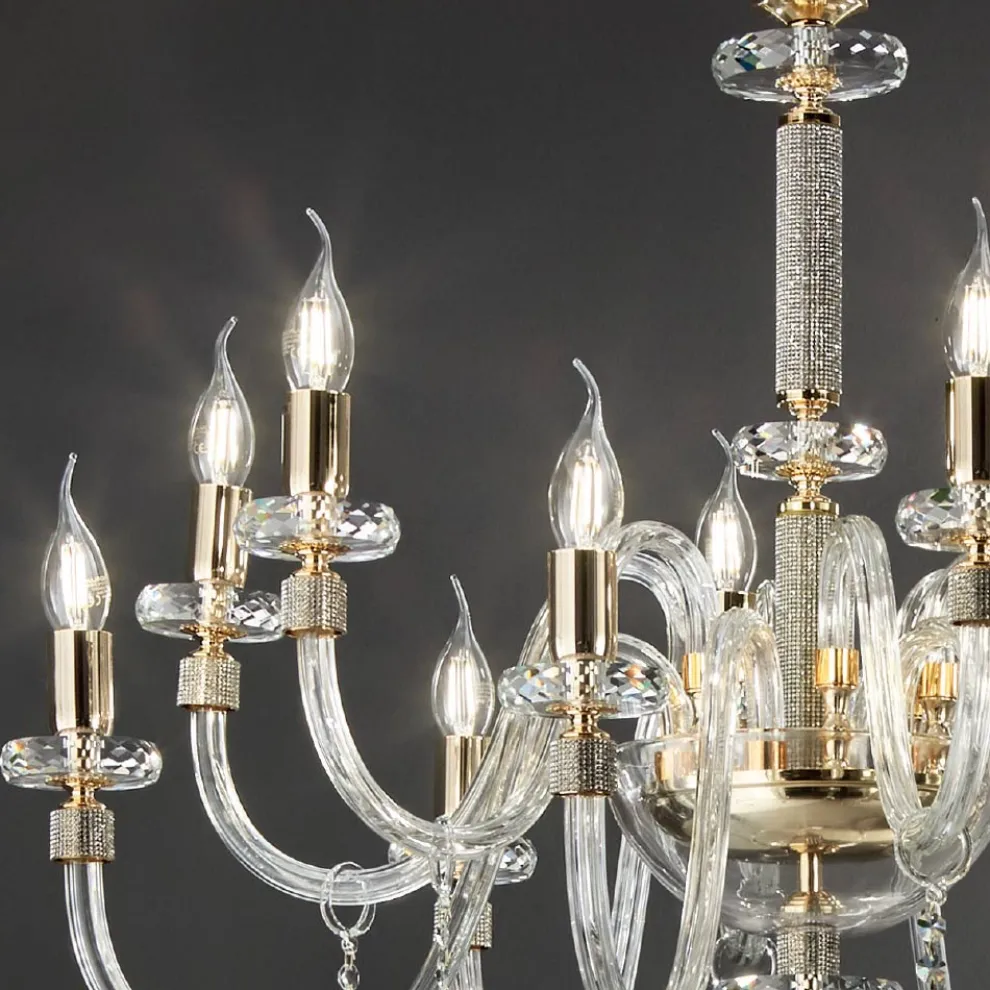 Klassischer Kronleuchter 12 Lichter aus italienischem handgefertigtem Glas - Similo