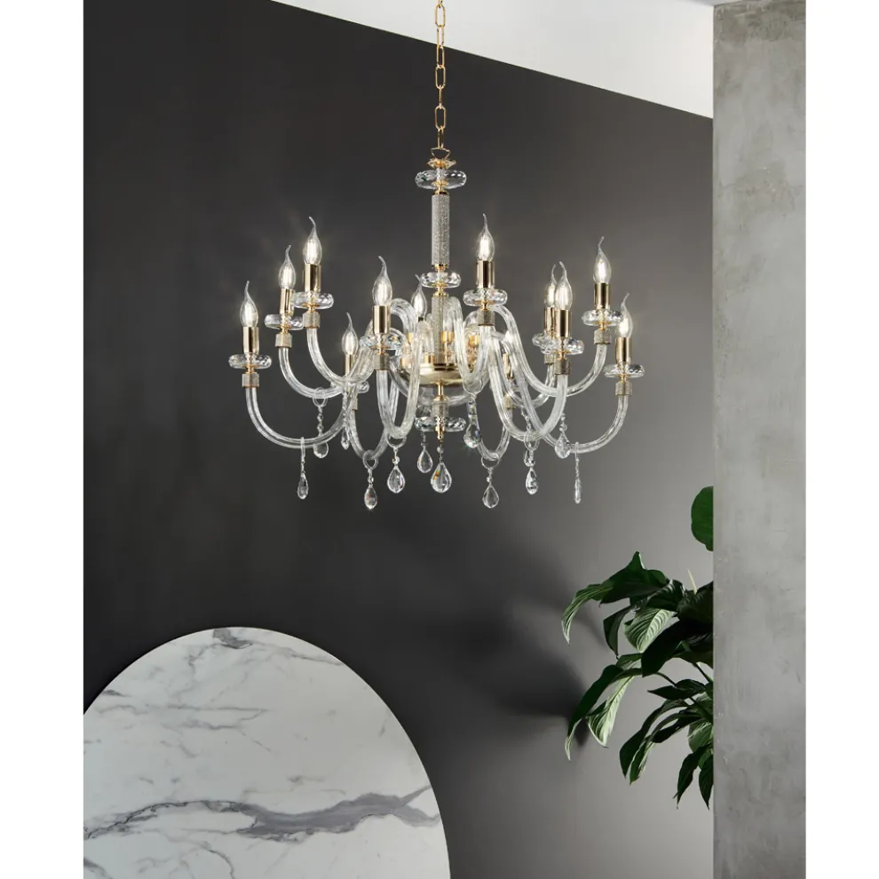 Klassischer Kronleuchter 12 Lichter aus italienischem handgefertigtem Glas - Similo