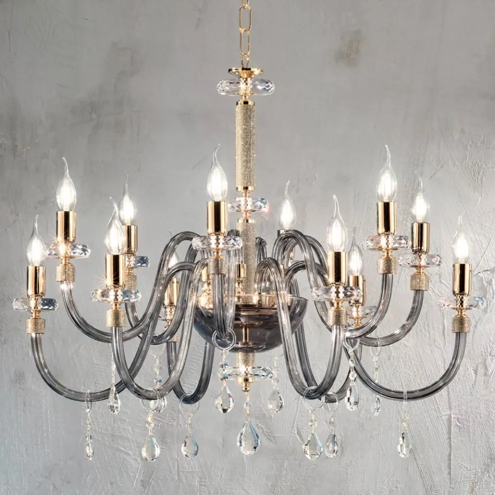 Klassischer Kronleuchter 12 Lichter aus italienischem handgefertigtem Glas - Similo