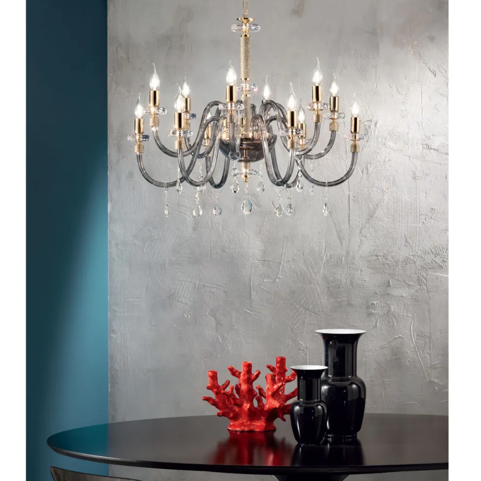 Klassischer Kronleuchter 12 Lichter aus italienischem handgefertigtem Glas - Similo