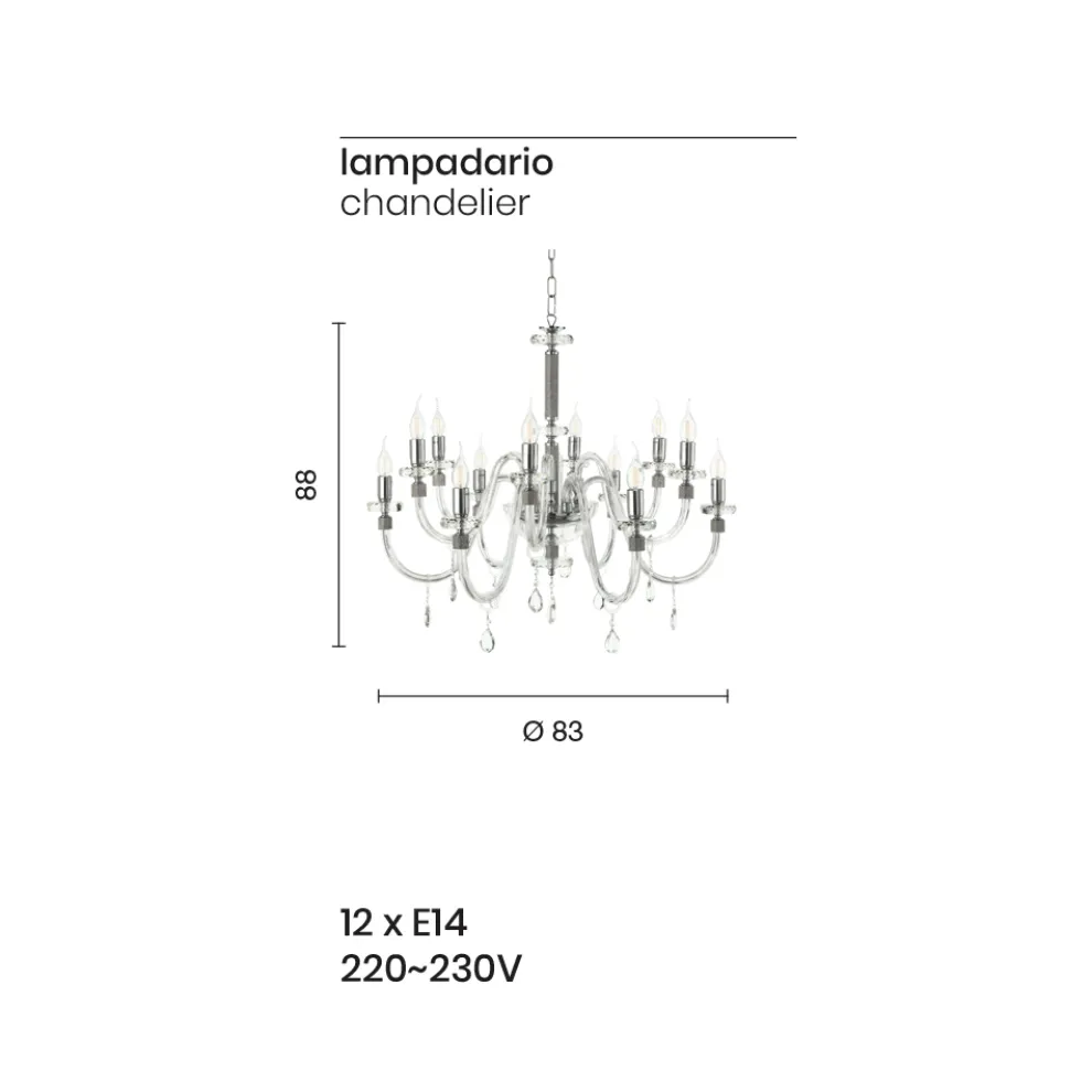 Klassischer Kronleuchter 12 Lichter aus italienischem handgefertigtem Glas - Similo
