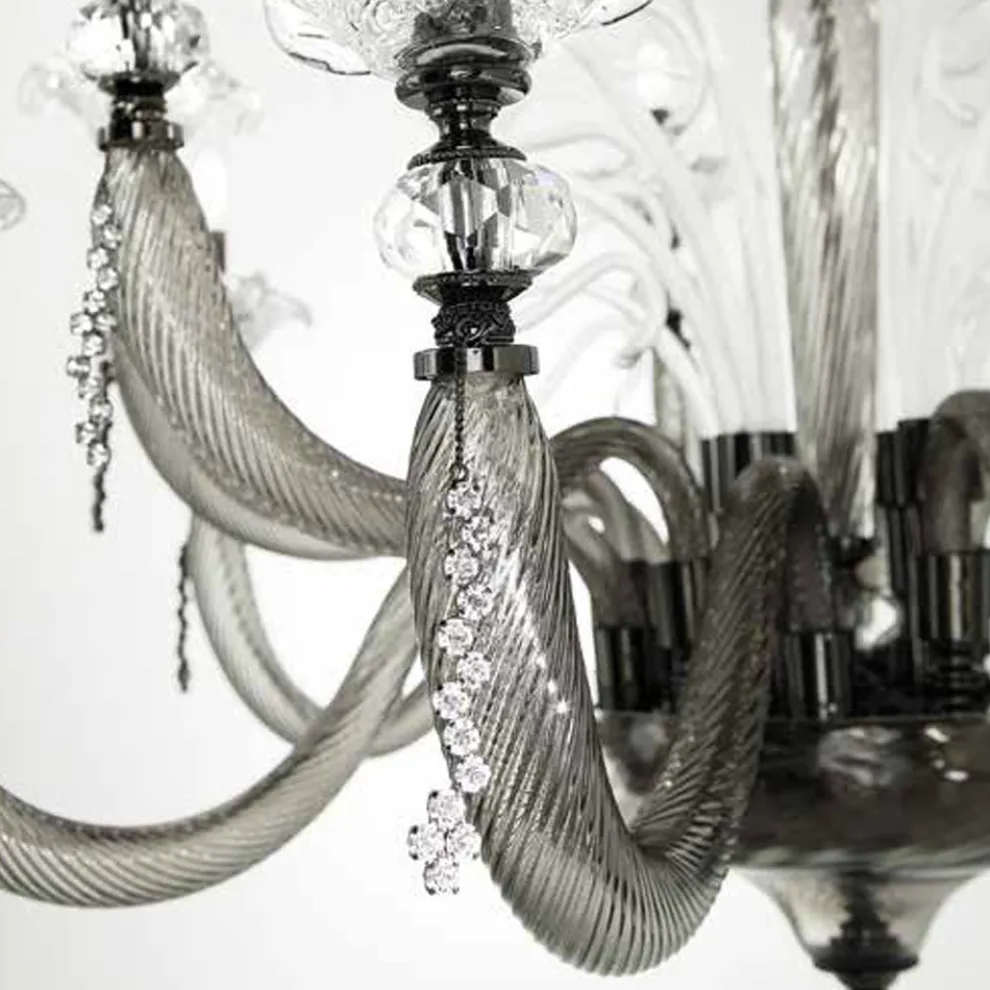 Klassischer Kronleuchter 12 Lichter Geblasenes Glas Blumendetails - Bluminda