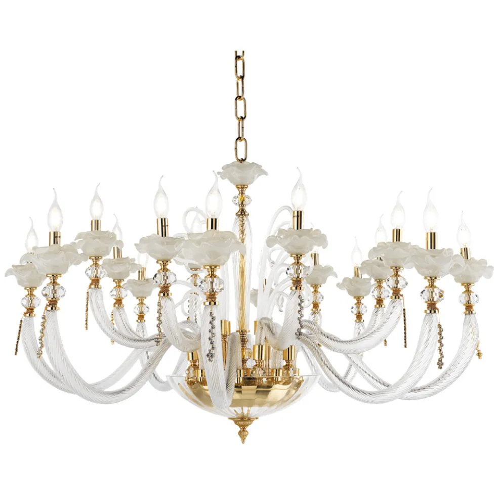 Klassischer Kronleuchter 16 Lichter Geblasenes Glas Blumendetails - Bluminda