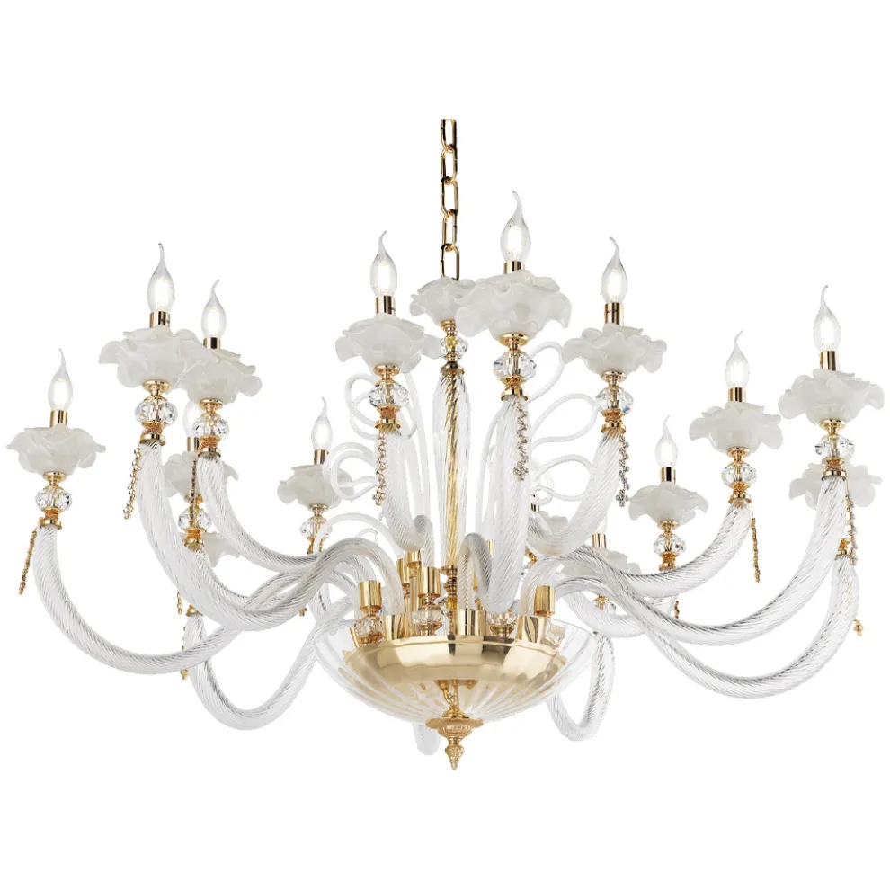 Klassischer Kronleuchter 16 Lichter Geblasenes Glas Blumendetails - Bluminda