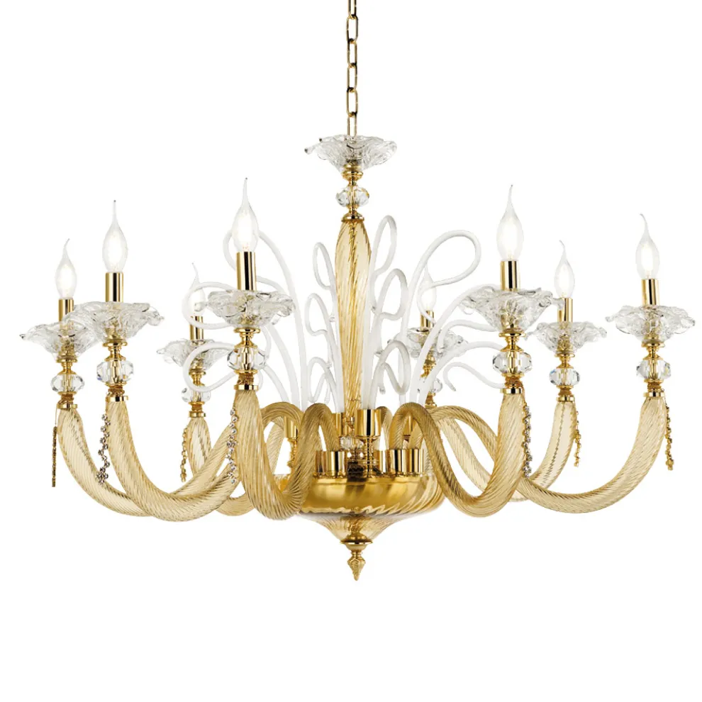 Klassischer Kronleuchter 8 Lichter Geblasenes Glas Blumendetails - Bluminda