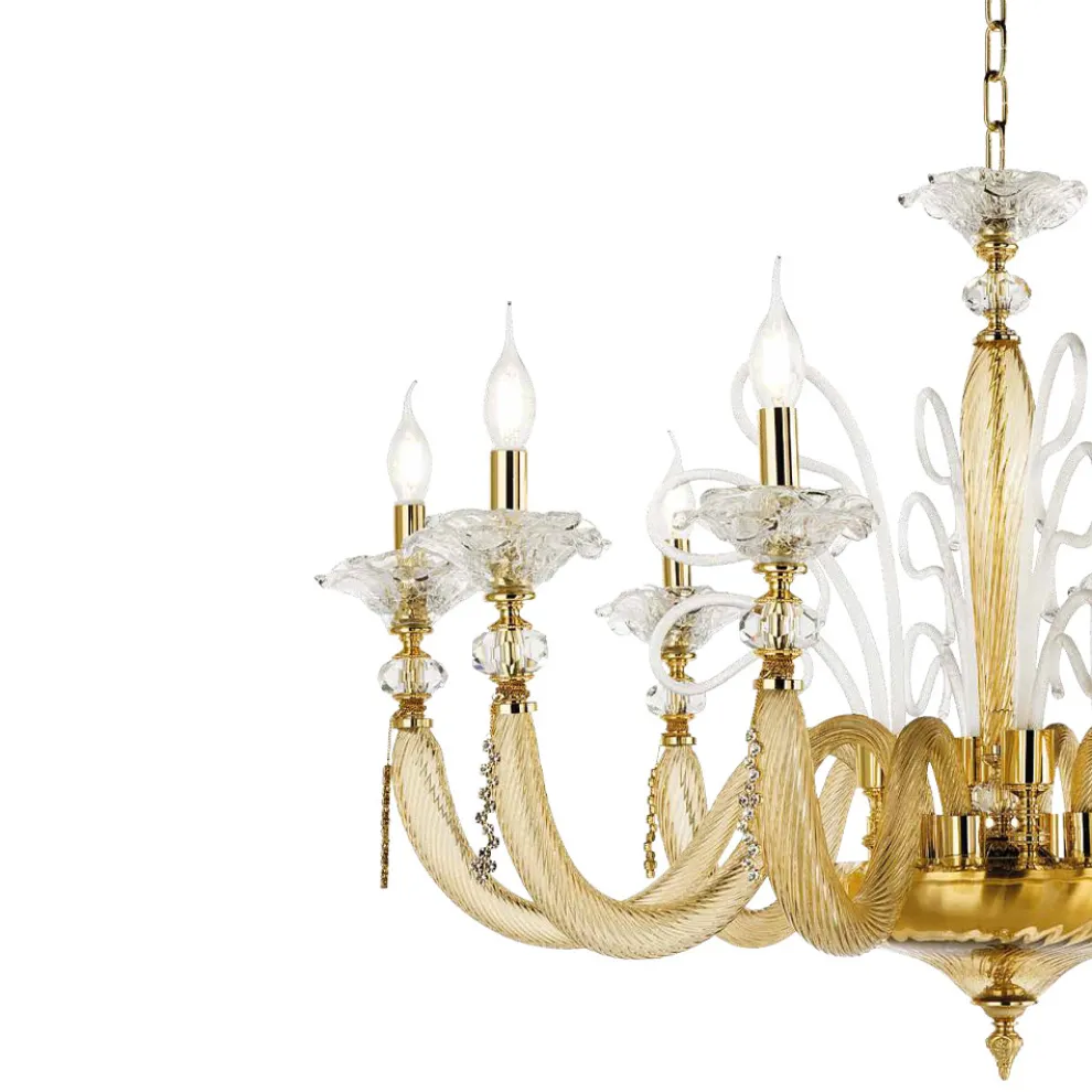 Klassischer Kronleuchter 8 Lichter Geblasenes Glas Blumendetails - Bluminda