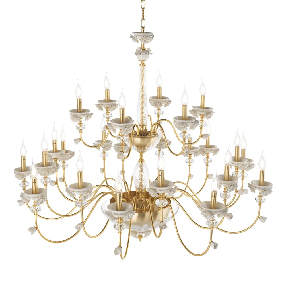 Klassischer Kronleuchter mit 24 Lichtern aus Porzellan und luxuriösem mundgeblasenem Glas - Eteria