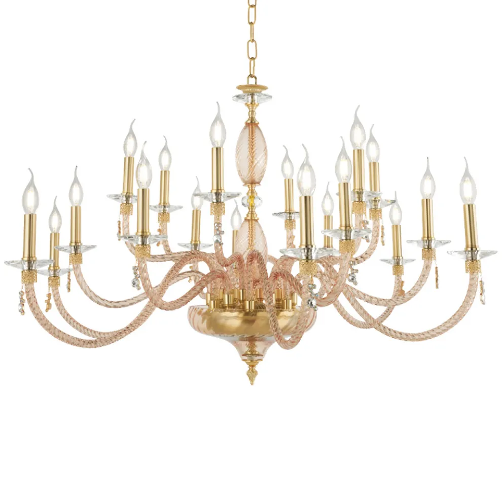 Klassischer Kronleuchter mit 18 Lichtern aus mundgeblasenem Glas und Handdetails - Phaedra