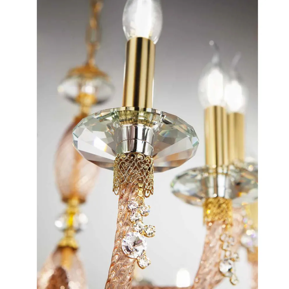 Klassischer Kronleuchter mit 18 Lichtern aus mundgeblasenem Glas und Handdetails - Phaedra