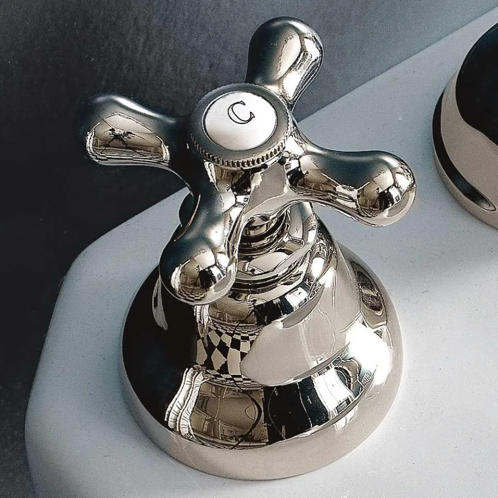 Klassischer 3-Loch-Bidethahn mit Messingablauf Made in Italy - Ercolina