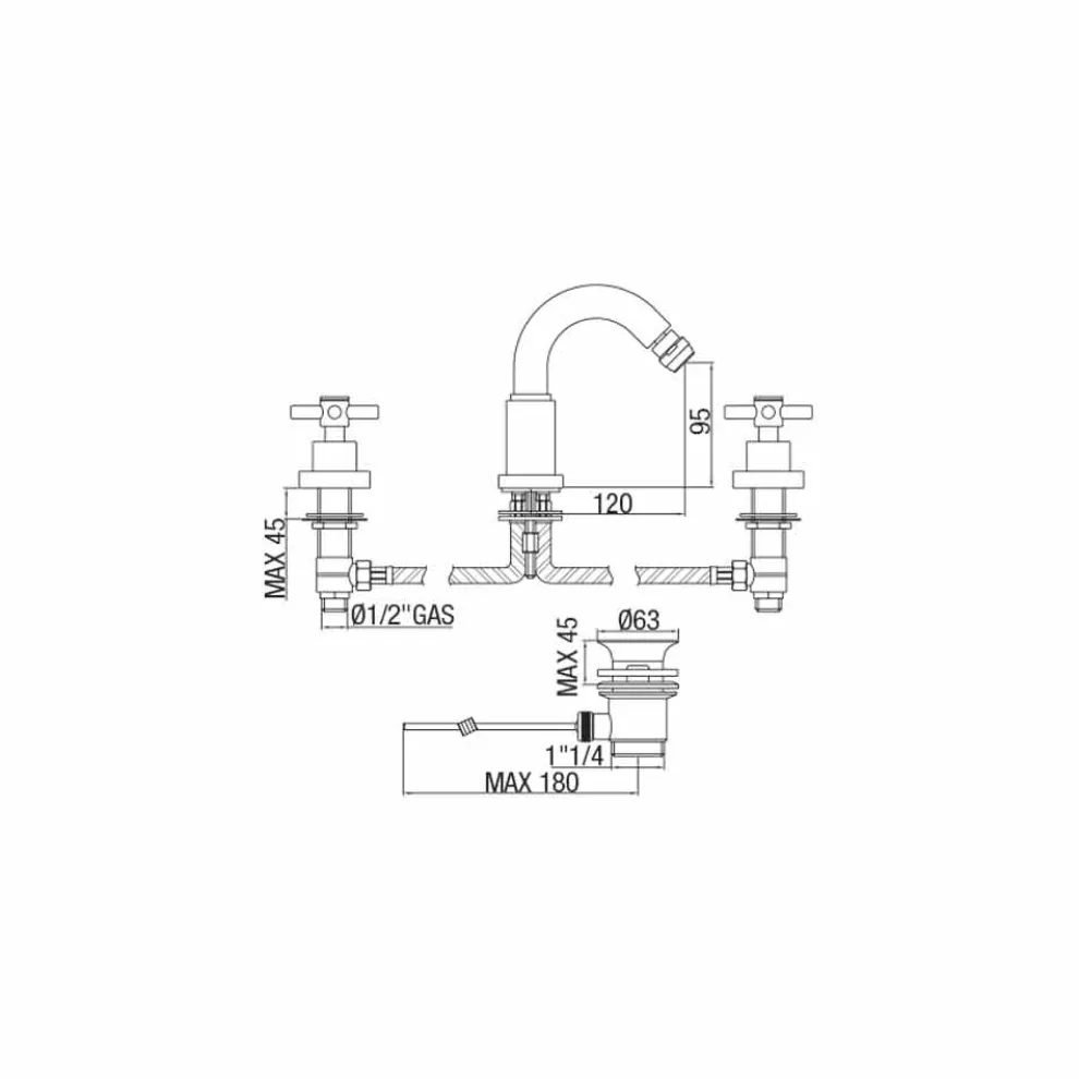Klassischer 3-Loch-Mischer aus verchromtem Messing Made in Italy - Zumbo