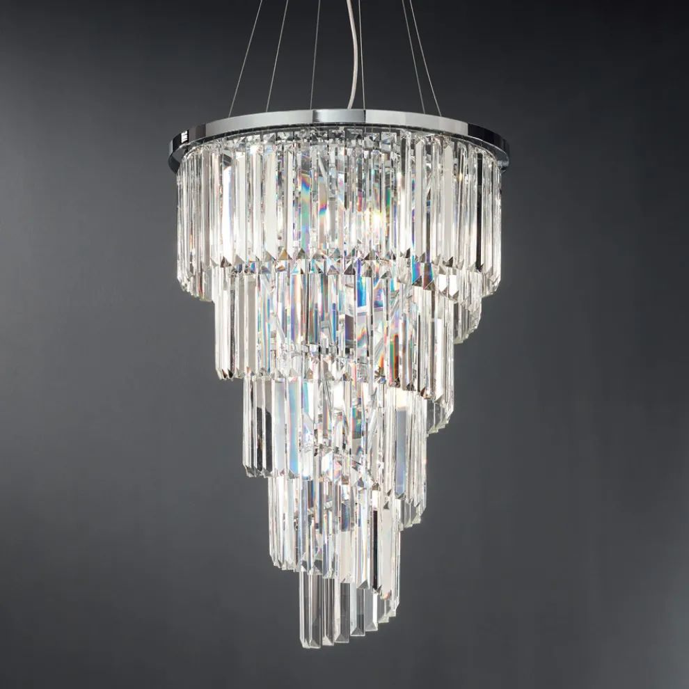 Klassischer Luxus-Kronleuchter aus verchromtem Metall und geschliffenem Kristall - Lambert