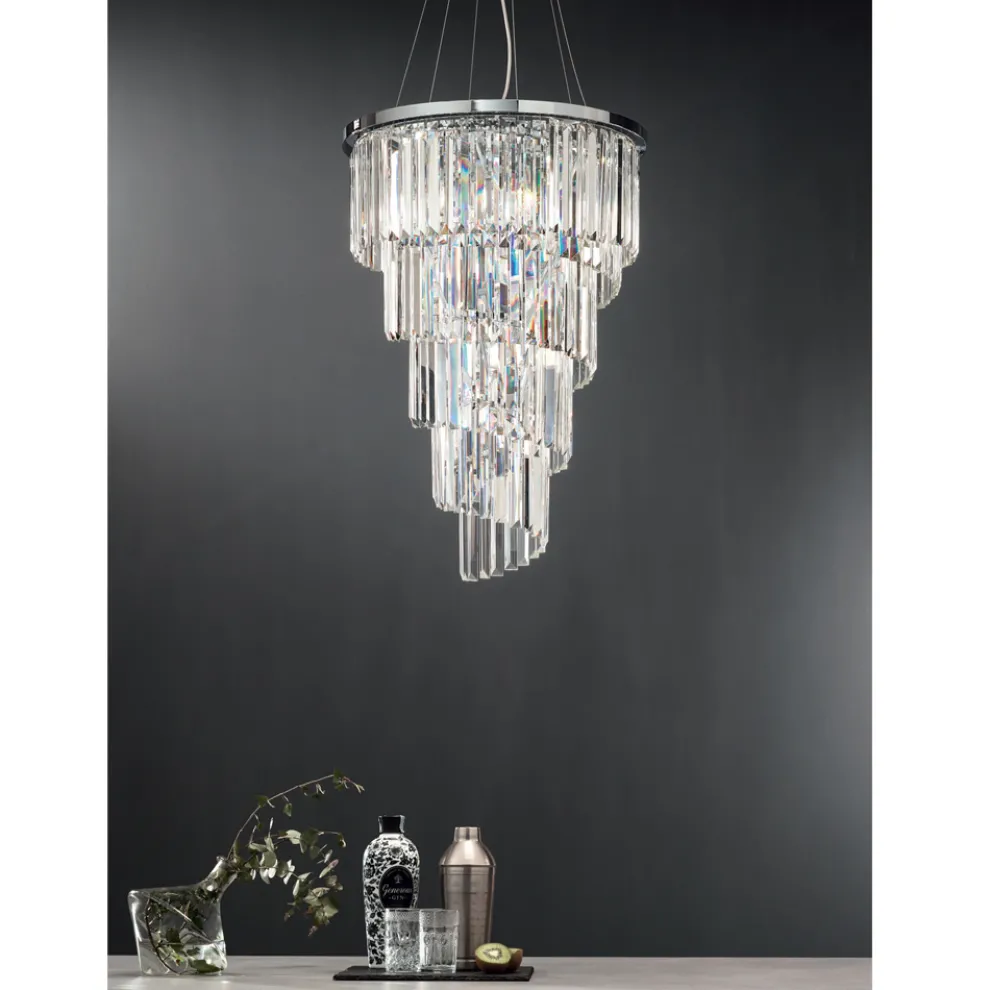 Klassischer Luxus-Kronleuchter aus verchromtem Metall und geschliffenem Kristall - Lambert