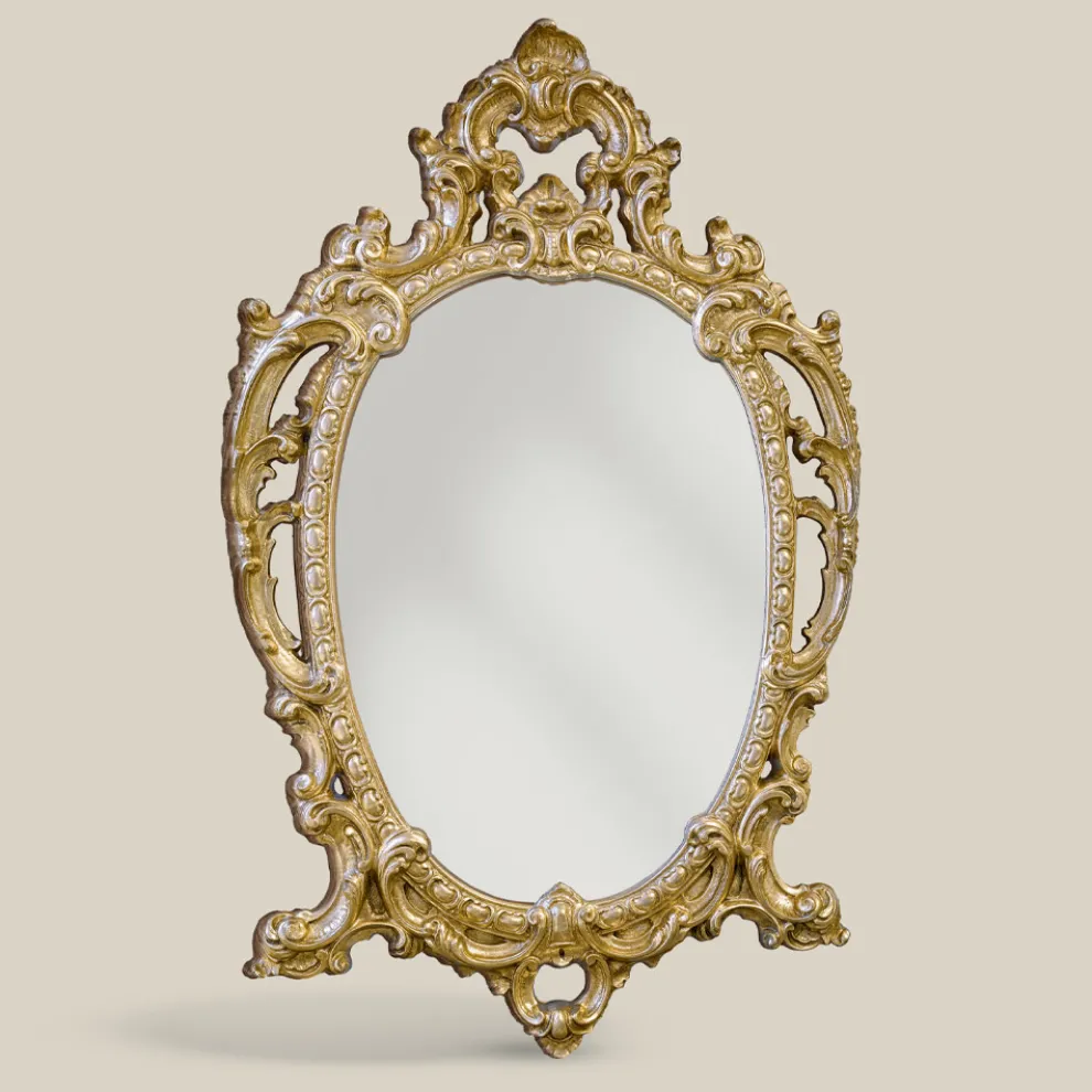 Klassischer ovaler Spiegel aus Blattgold und Blattsilber Made in Italy - Vanessa