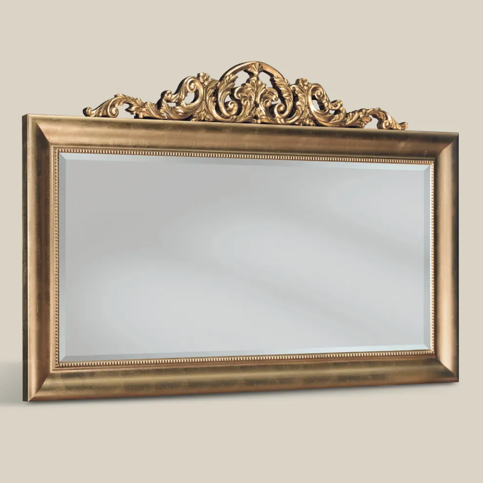 Klassischer rechteckiger Spiegel aus Blattgoldholz Made in Italy - Ibiscos
