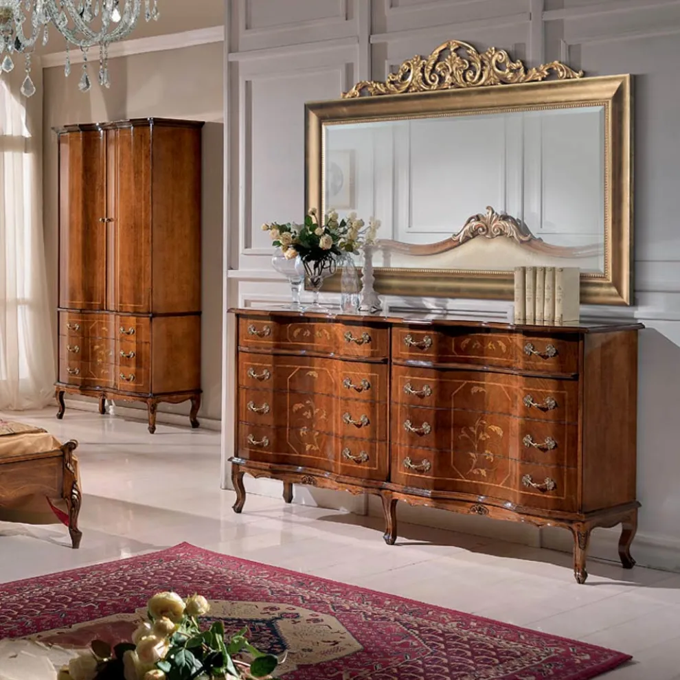 Klassischer rechteckiger Spiegel aus Blattgoldholz Made in Italy - Ibiscos