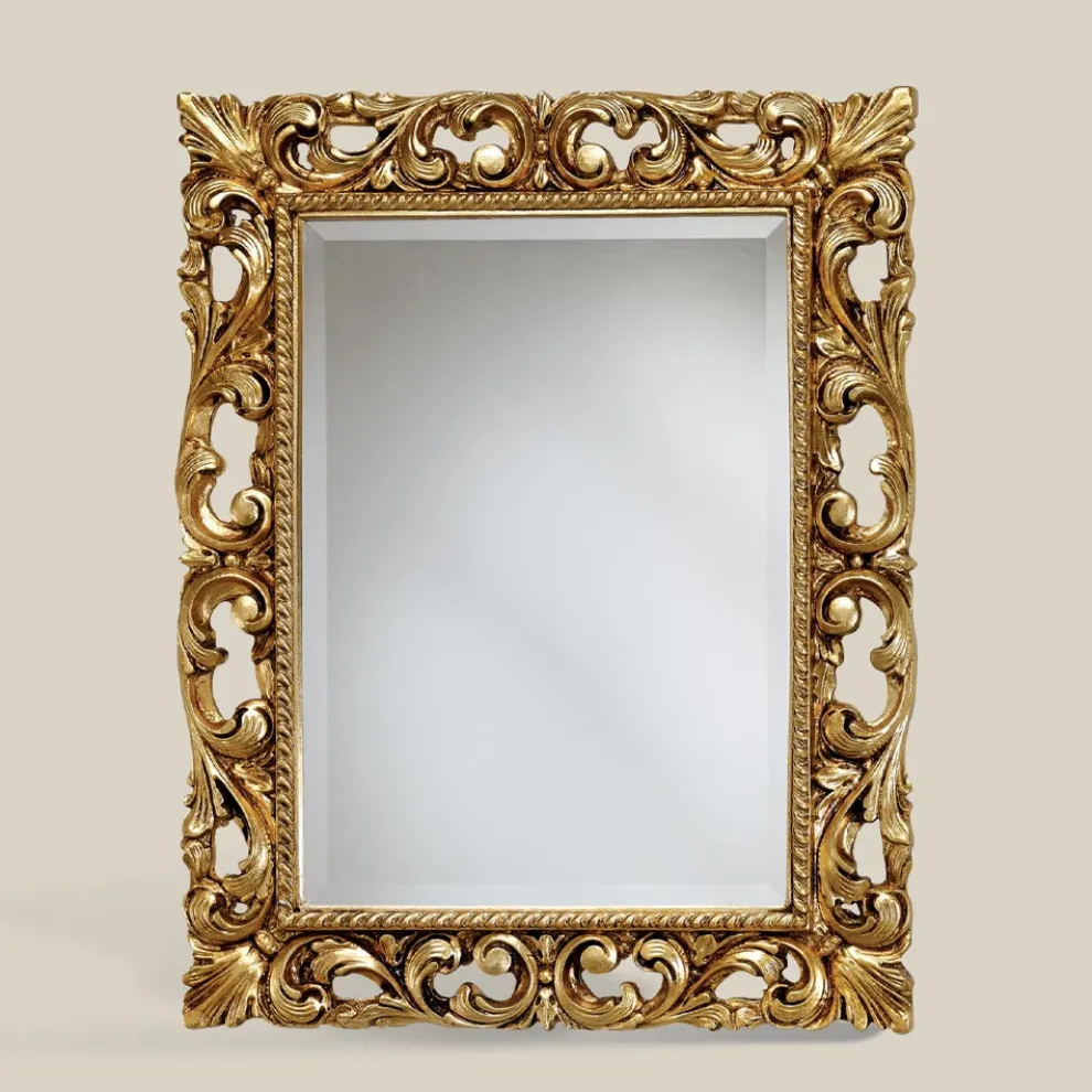 Klassischer rechteckiger Spiegel mit Blattgoldrahmen Made in Italy - Precious