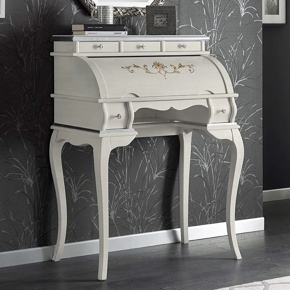 Klassischer Schreibtisch 5 Schubladen aus Holz und Intarsien Made in Italy - Hastings