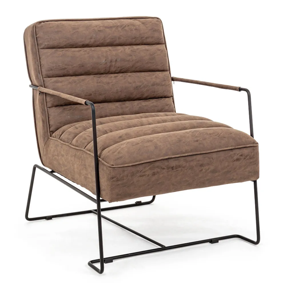 Klassischer Sessel aus Stahl und Kunstleder Braun oder Schwarz Design - Kendy