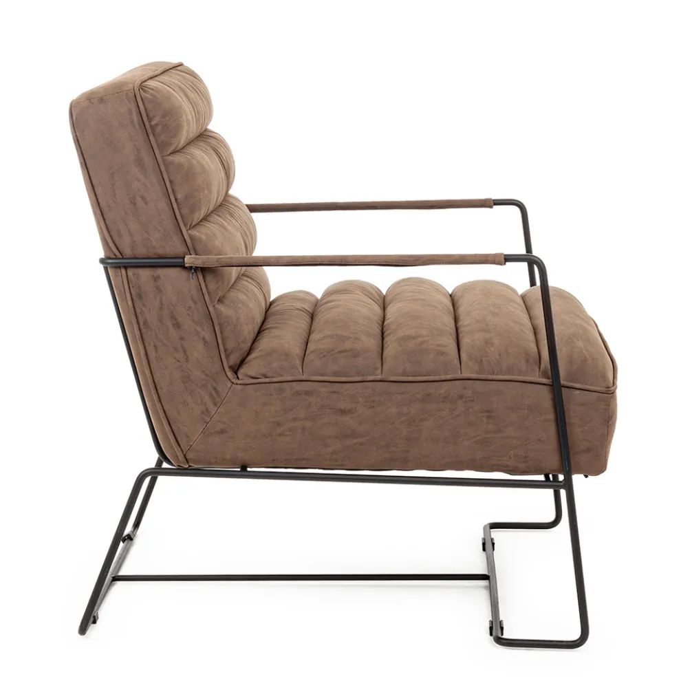 Klassischer Sessel aus Stahl und Kunstleder Braun oder Schwarz Design - Kendy