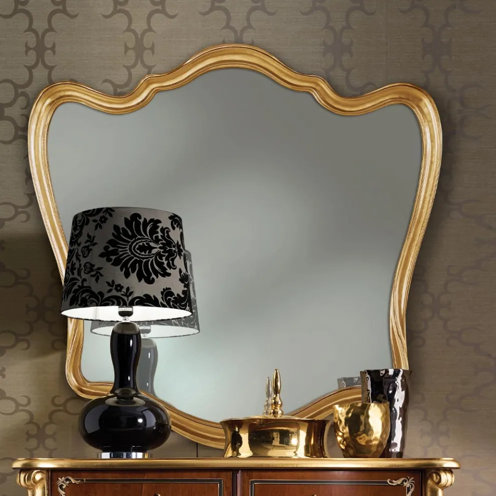 Klassischer spiegelförmiger Holzrahmen mit Blattgold Made in Italy - Jenny