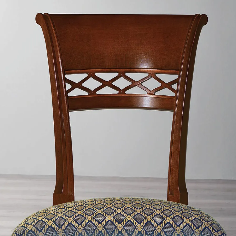 Klassischer Stuhl aus Buchenholz mit verzierter Rückenlehne und Stoff - Milissa