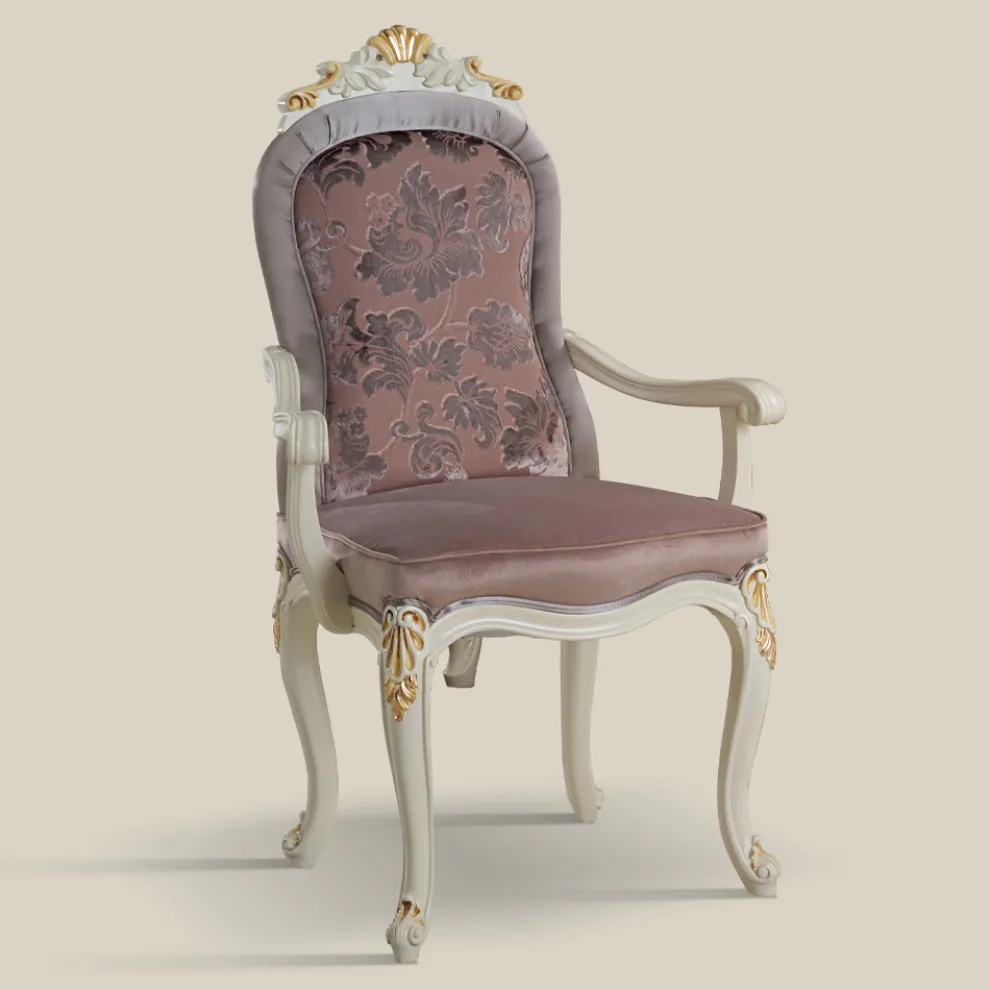 Klassischer Stuhl Weißes Holz und gepolsterter Stoff Made in Italy - Barock