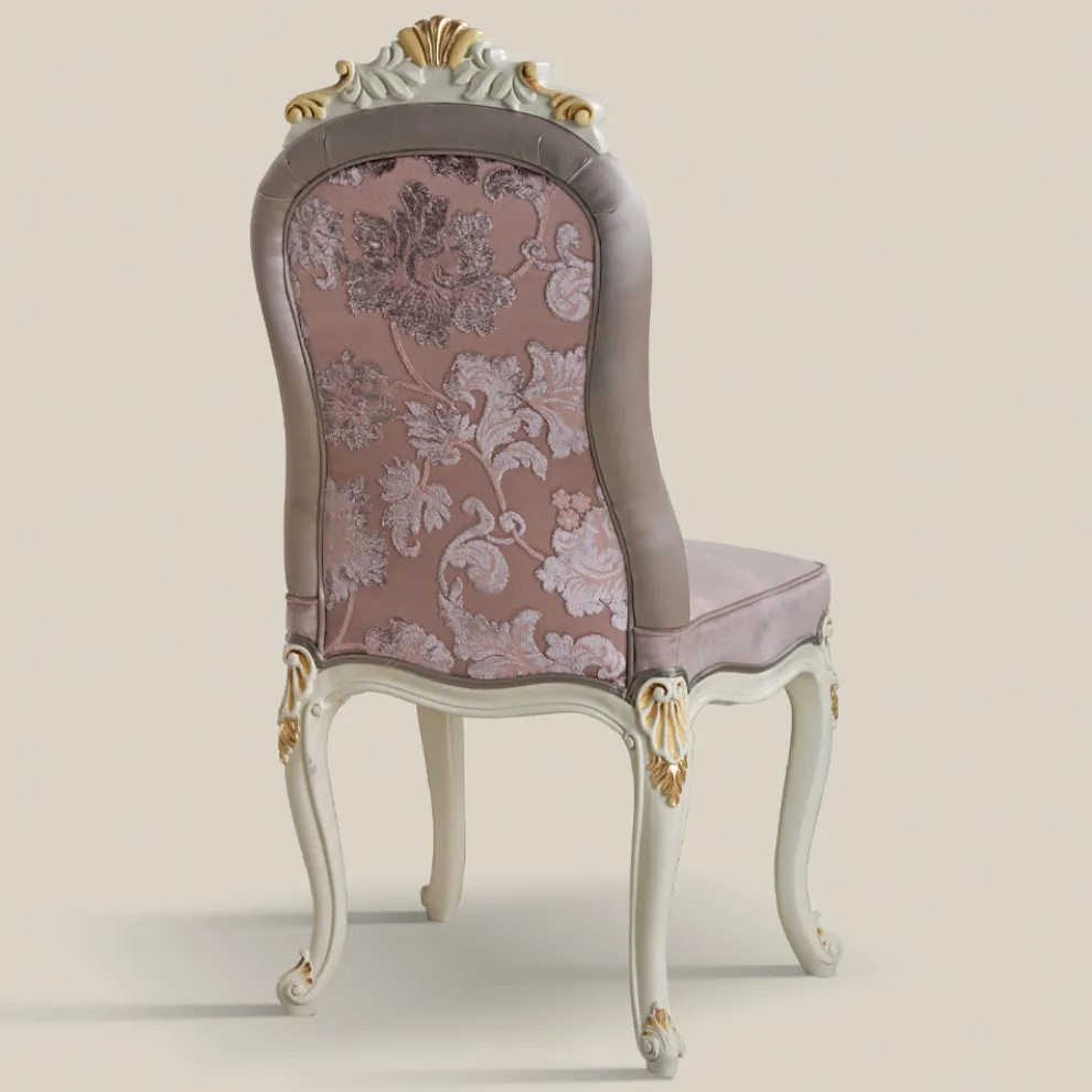 Klassischer Stuhl Weißes Holz und gepolsterter Stoff Made in Italy - Barock