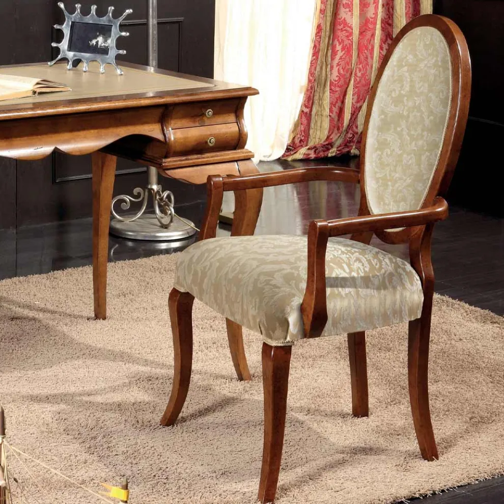 Klassischer Stuhl aus Holz und Stoff mit oder ohne Armlehnen Made in Italy - Ellie