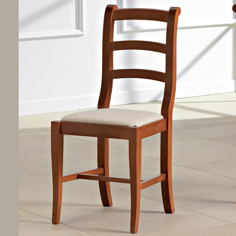 Klassischer Stuhl aus Holz und Sitz aus Stoff Design Made in Italy - Baptiste