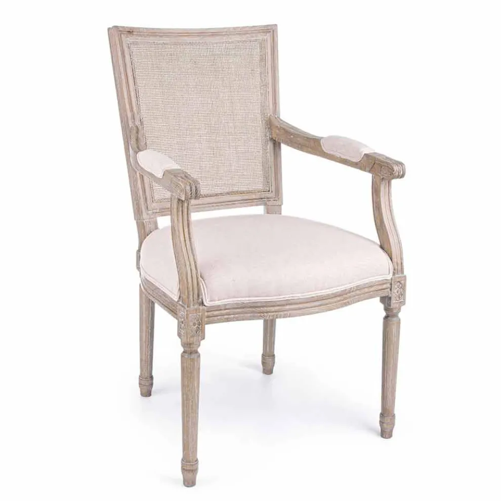 Klassischer Stuhl mit Armlehnen aus Eschenholz und Homemotion-Stoff - Baiser