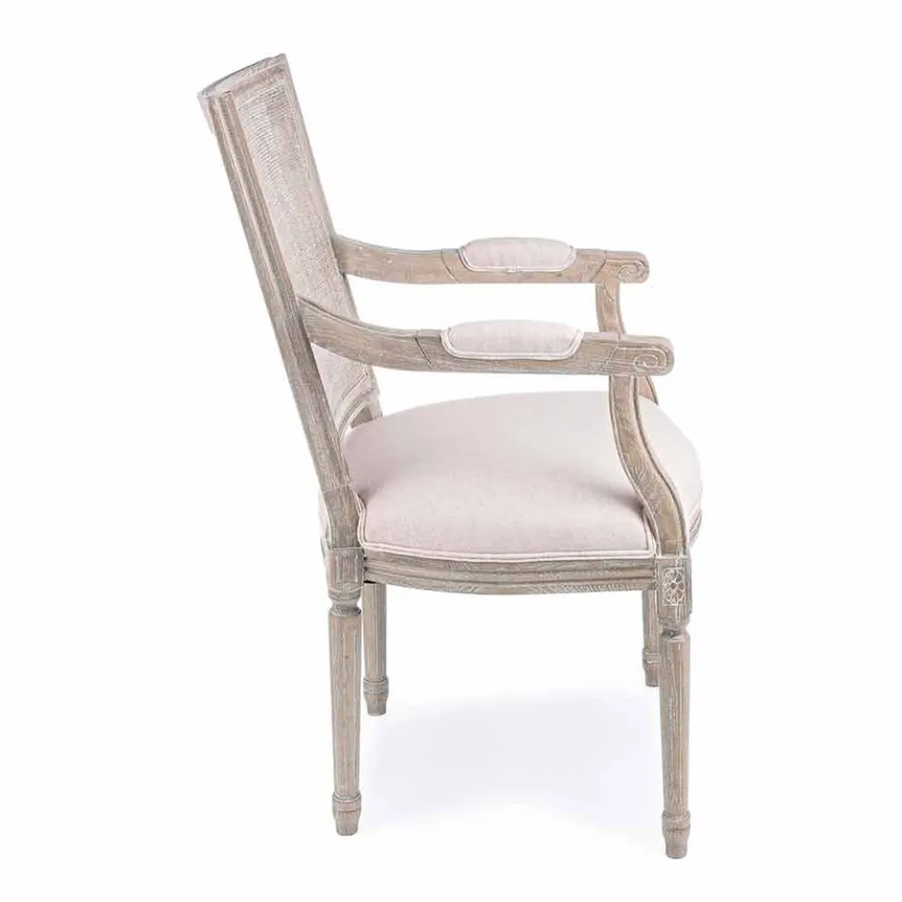 Klassischer Stuhl mit Armlehnen aus Eschenholz und Homemotion-Stoff - Baiser