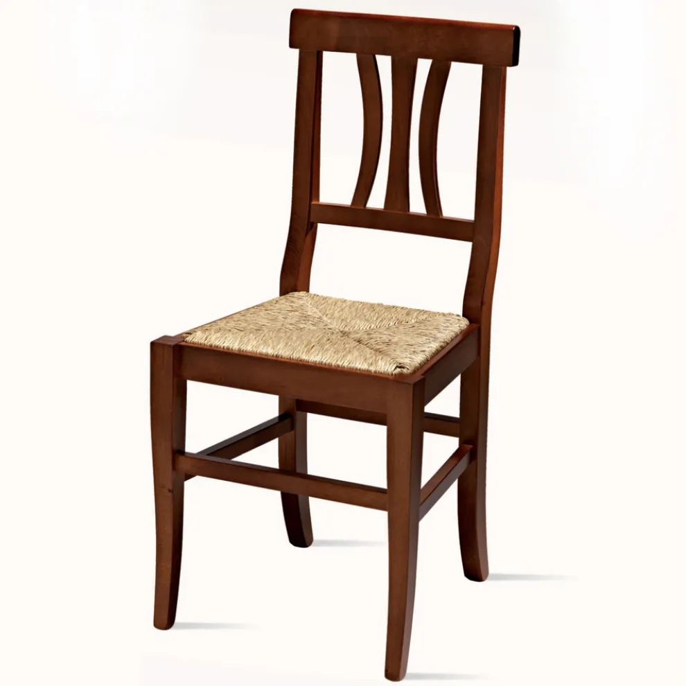 Klassischer Stuhl aus Buchenholz und Stroh Made in Italy Design - Claudie