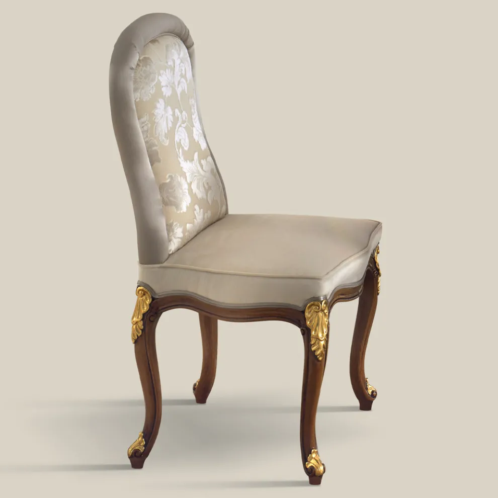 Klassischer Stuhl aus Walnussholz und gepolstertem Stoff Made in Italy - Barock