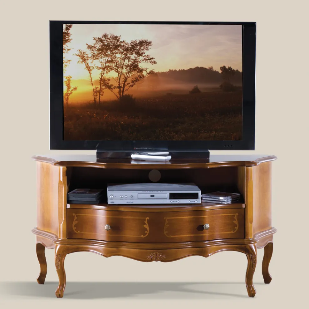 Klassischer TV-Schrank aus Walnussholz mit Intarsien Made in Italy - Leonor