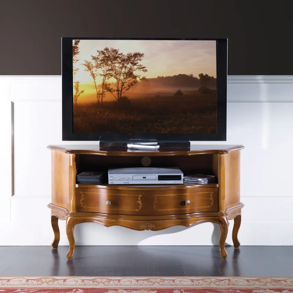 Klassischer TV-Schrank aus Walnussholz mit Intarsien Made in Italy - Leonor