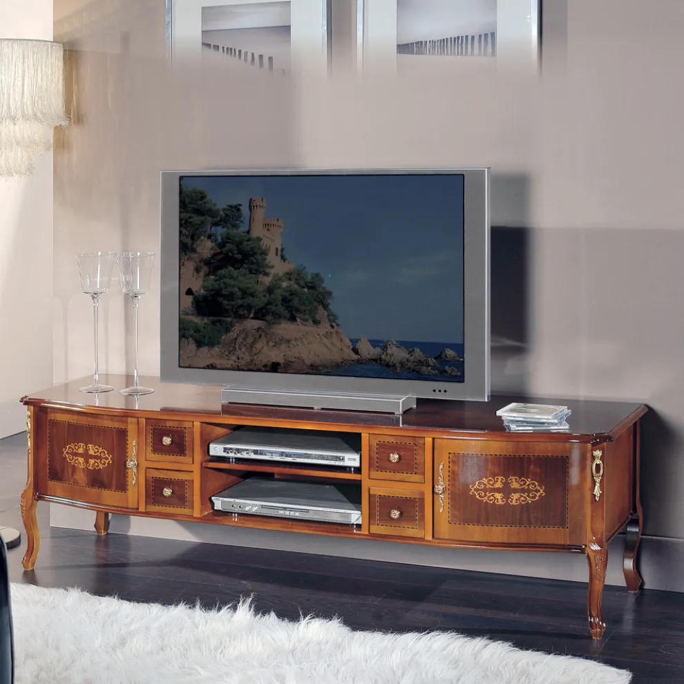 Klassischer TV-Ständer aus Holz mit Intarsien Made in Italy - Katerine