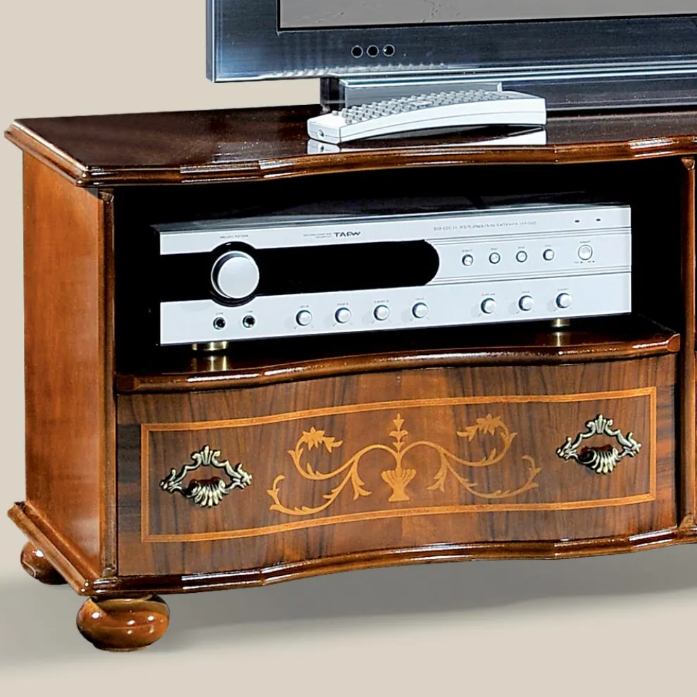 Klassischer TV-Ständer aus luxuriösem Walnussholz Made in Italy - Prince