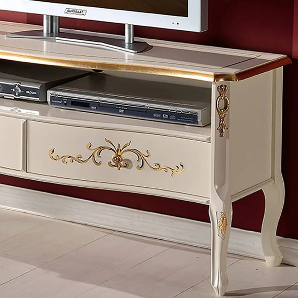 Klassischer TV-Ständer aus weißem Holz und Nussbaum Made in Italy - Katerine