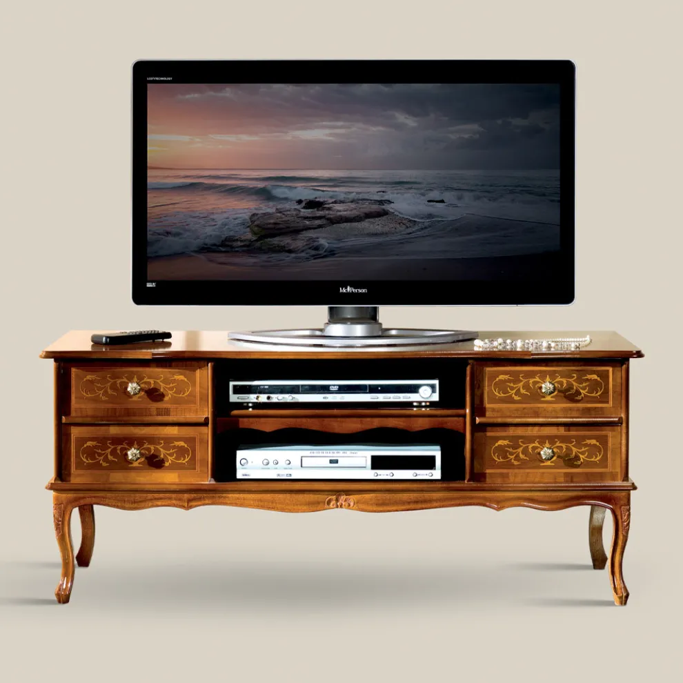 Klassischer TV-Ständer aus Walnussholz 4 Schubladen Made in Italy - Prince