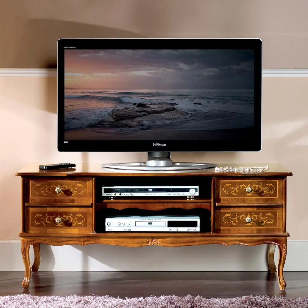 Klassischer TV-Ständer aus Walnussholz 4 Schubladen Made in Italy - Prince