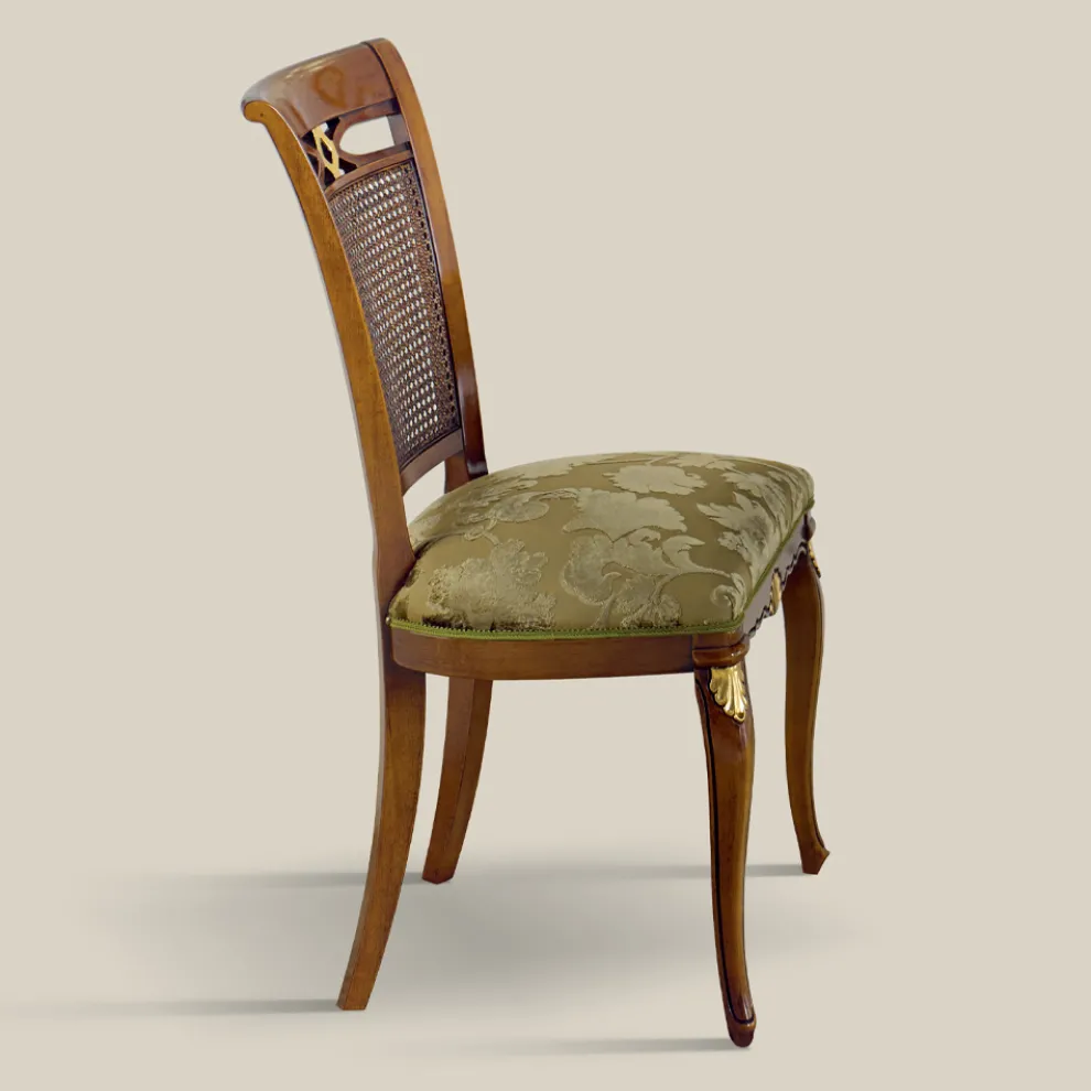 Klassischer Walnussholzstuhl mit gepolstertem Sitz Made in Italy - Barock